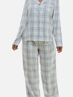 Roudelain Women's Notched-Collar Flannel Pajama Set with Lurex  SIZE LARGE NWT